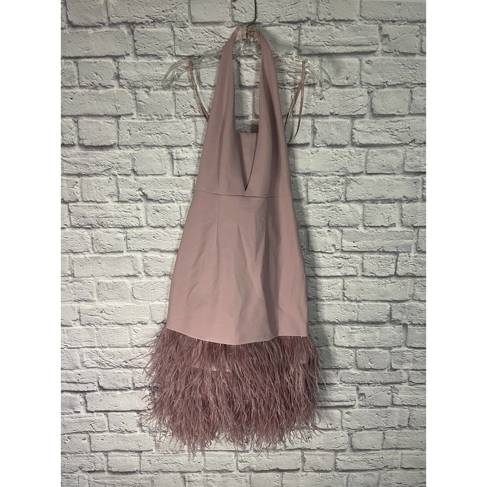 Milly Feather Trim Halter Shift Pink Size 2